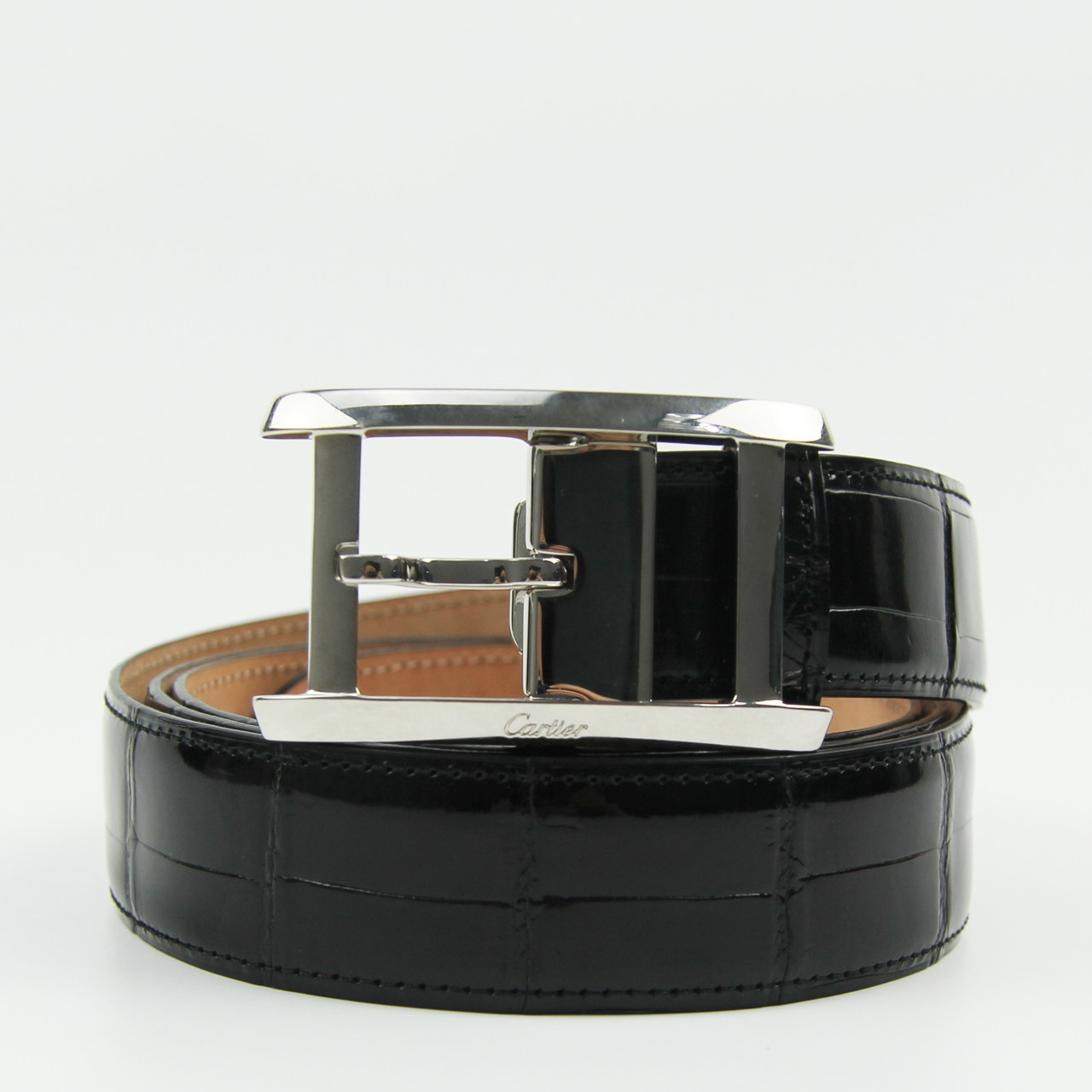 [9.8新]卡地亚cartier黑色鳄鱼皮男士腰带110cm(可裁剪)