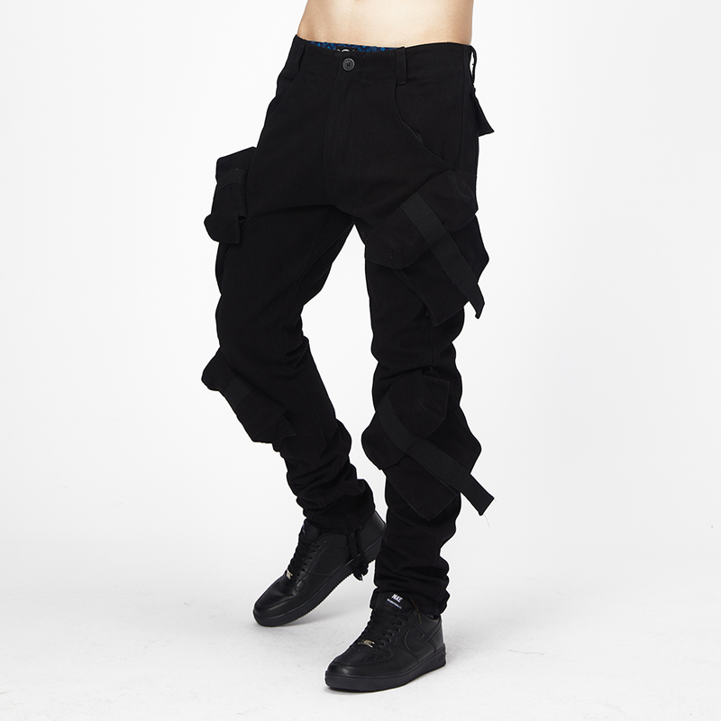 reputation抽绳束脚裤男修身潮牌ins潮流百搭黑色高街裤子男网红