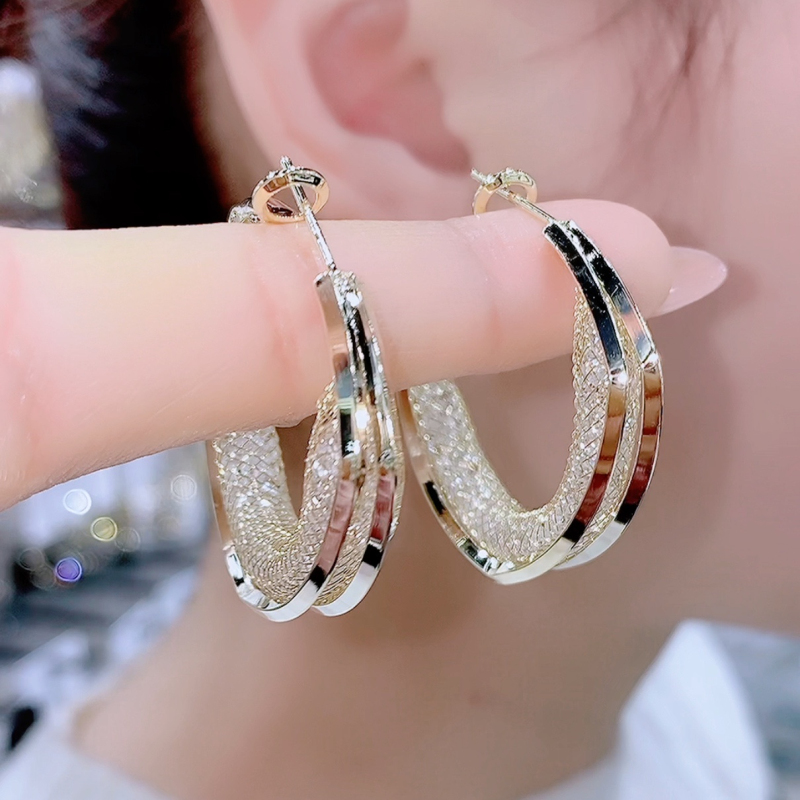 金属网状圈圈耳环2022年新款潮韩国网红气质个性耳圈圆圈耳饰