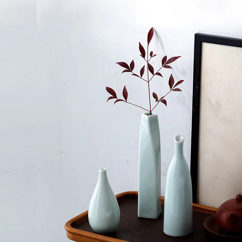 仿宋式小花瓶陶瓷茶室细口中式茶桌面复古风书房摆件影青小花器