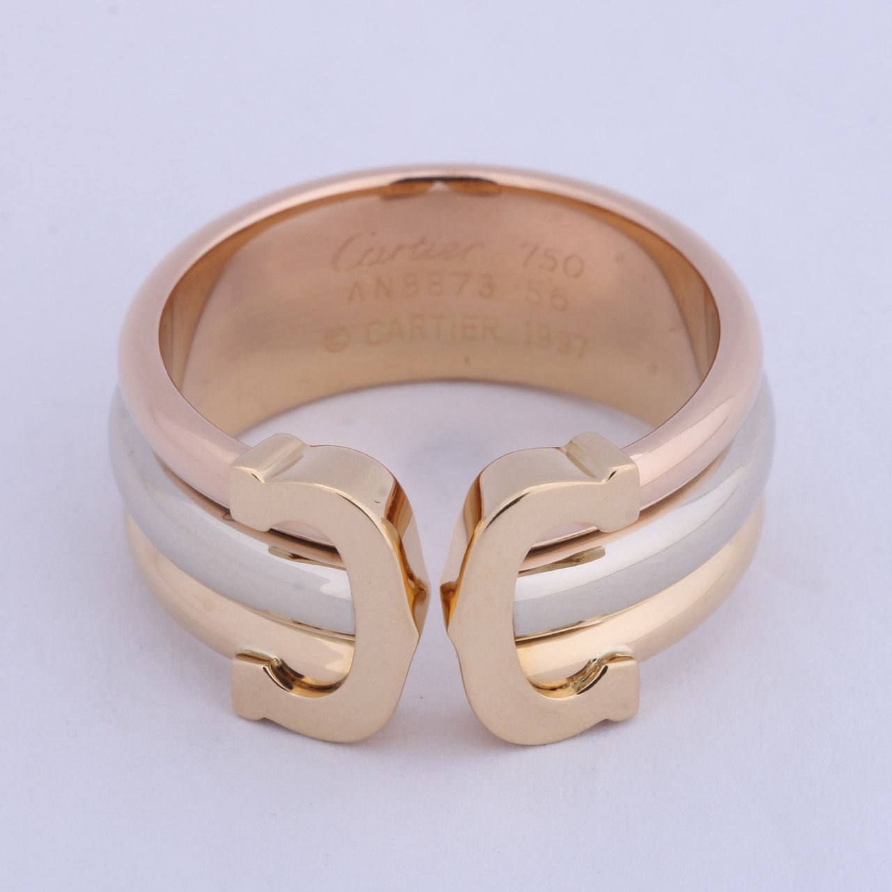 [9.5新]卡地亚cartier 三色金天使之吻戒指56#170311660