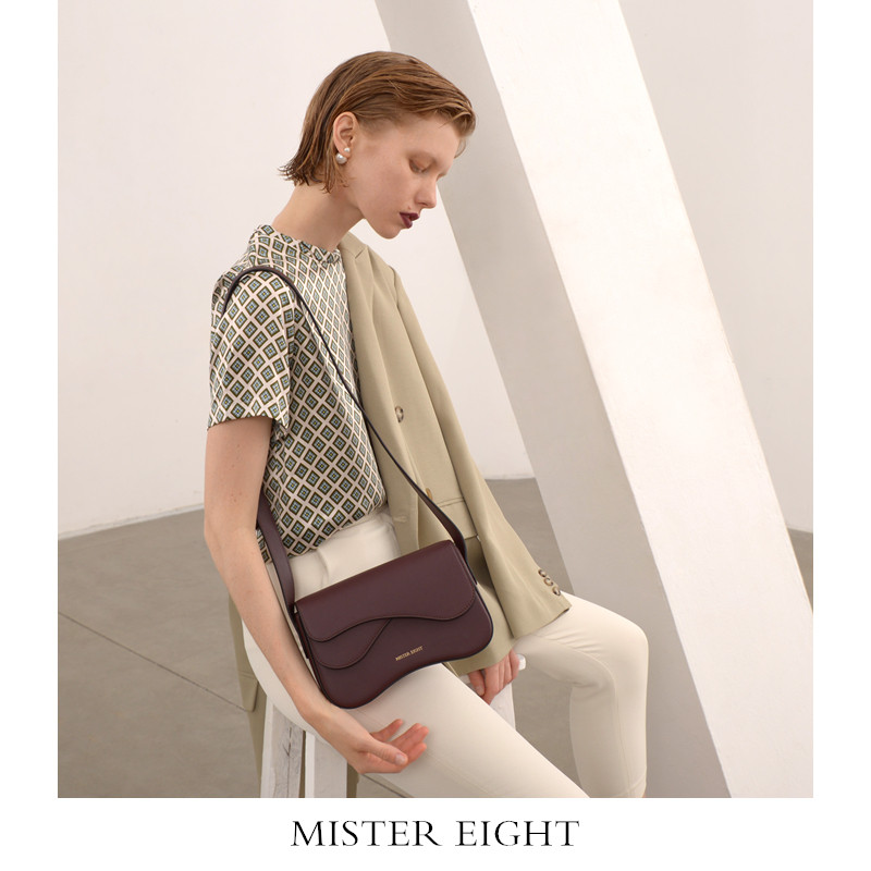 mister eight独立设计中古腋下包单肩头层牛皮风琴包斜挎真皮女包