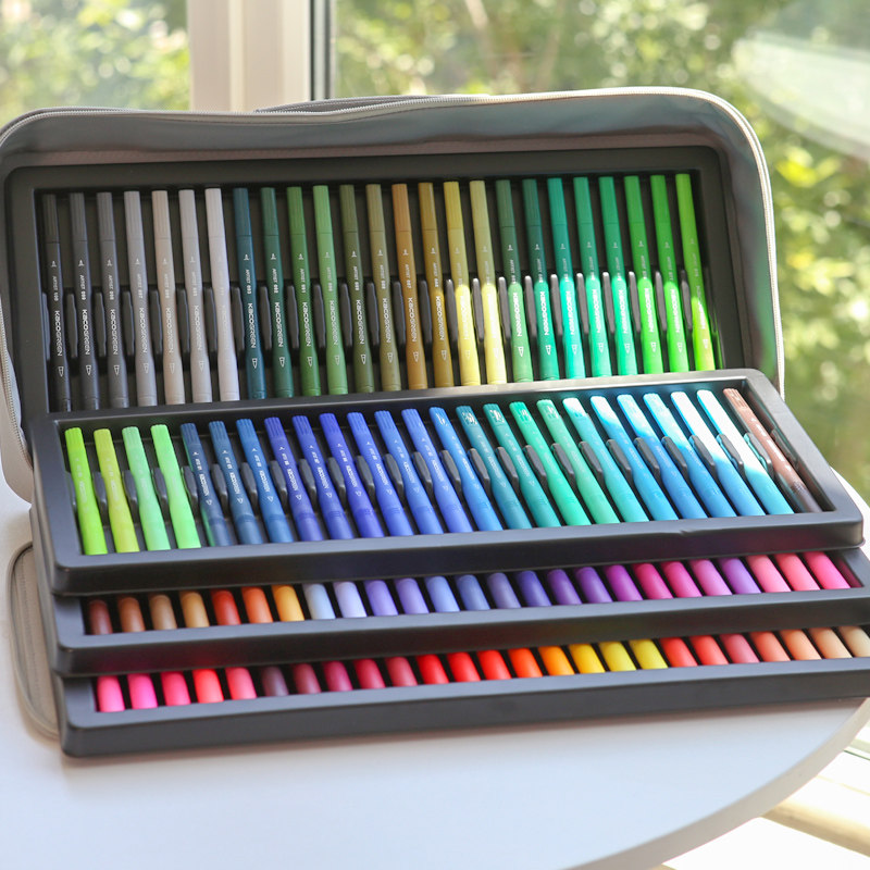 kaco artist艺彩100色36色水彩笔勾线双头两用学生美术绘画礼品