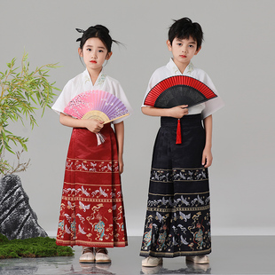 中国风服装马面裙短袖套装六一儿童班服演出服唐装汉服古装表演服