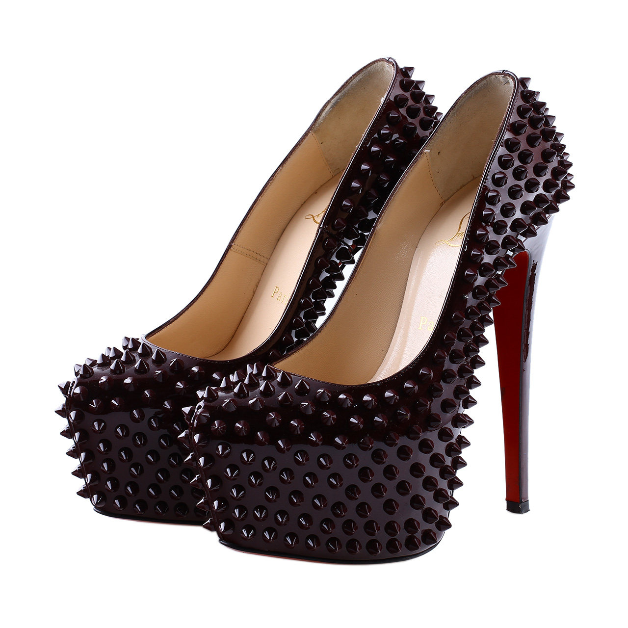 [9.5新]克里斯提鲁布托cl女士榴莲鞋铆钉厚底恨天高 跟高15cm