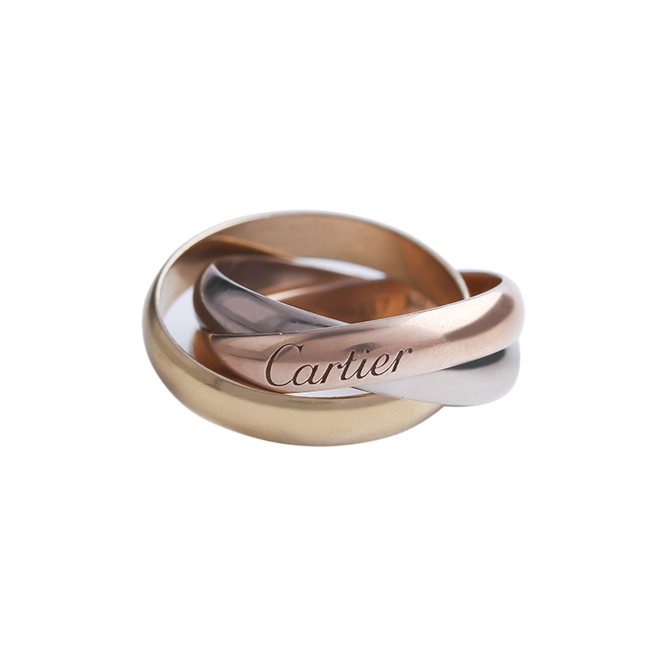 [9.5新]卡地亚cartier女士trinity经典款18k三金三环相扣戒指50号