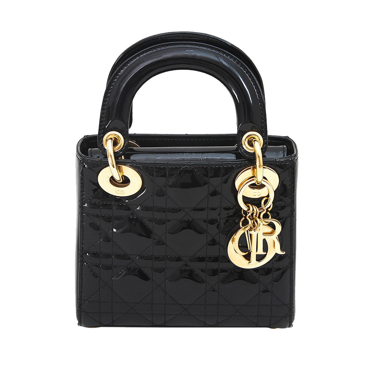 [9.8新]迪奥dior女士漆皮黑色三格戴妃包手提包