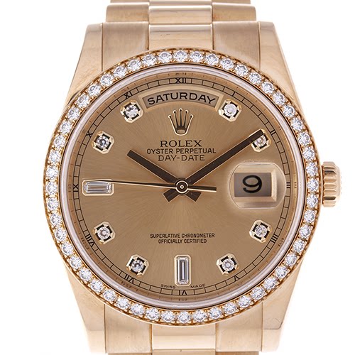 [9.5新] 劳力士 118348-83208 18k黄金镶钻 自动机械 男表