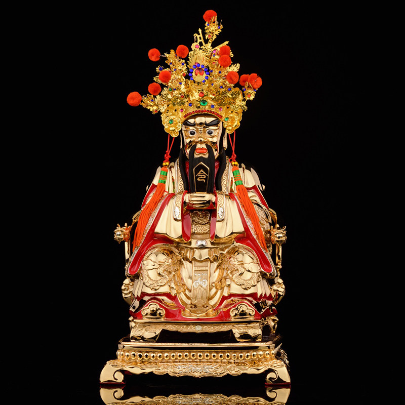 台湾铜雕广济龙王佛像盛凡纯铜鎏金龙五爷像家用供奉财神爷摆件