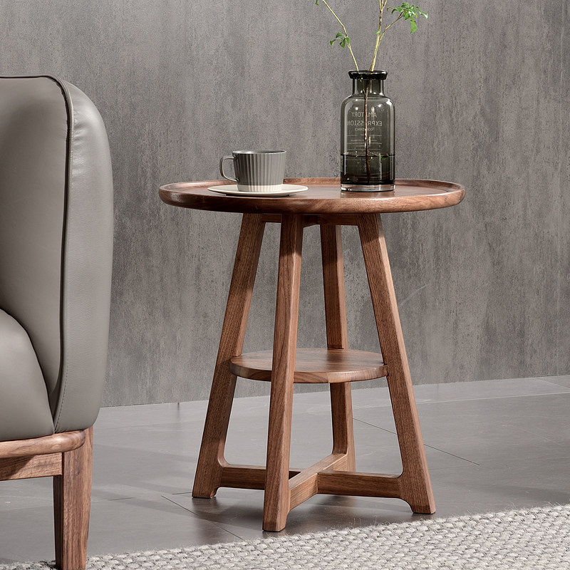 北美黑胡桃木实木小圆几沙发边几北欧意式客厅角几小茶几创意边桌