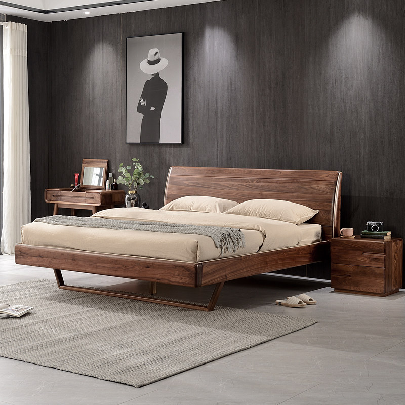 北美黑胡桃木实木床北欧现代简约意式极简轻奢18米双人主卧婚床