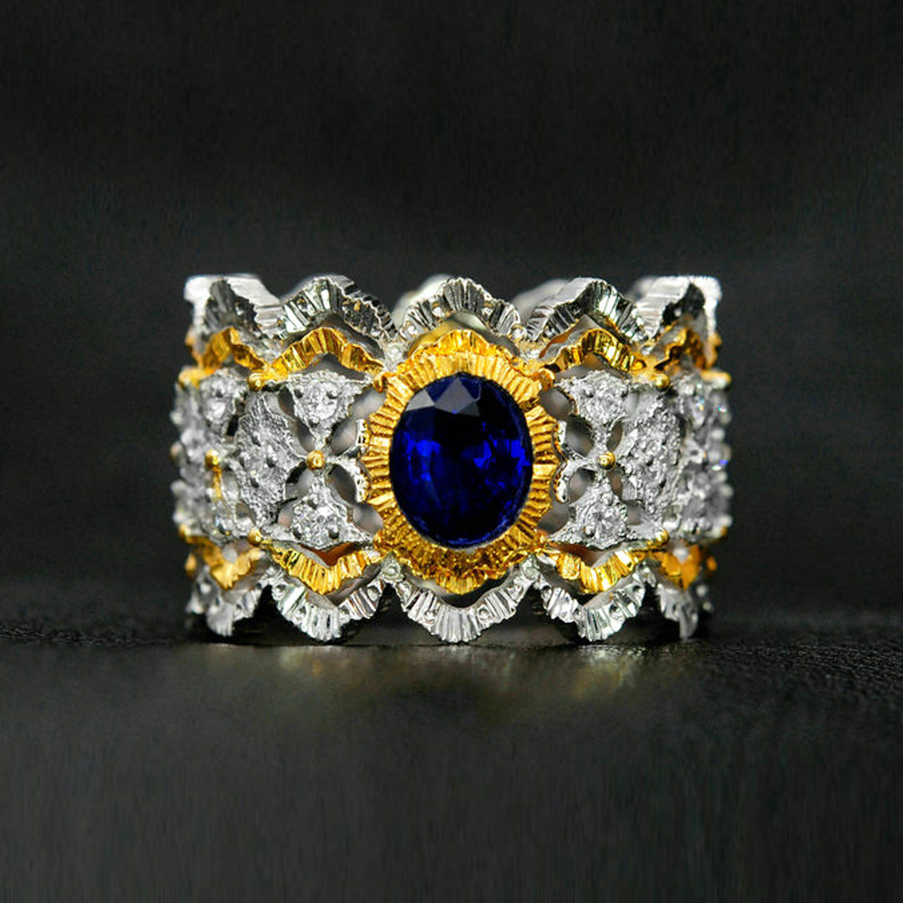 全球唯一 巴洛克风格 私人订制 pc看视频蓝宝石戒指 欧洲古典风格