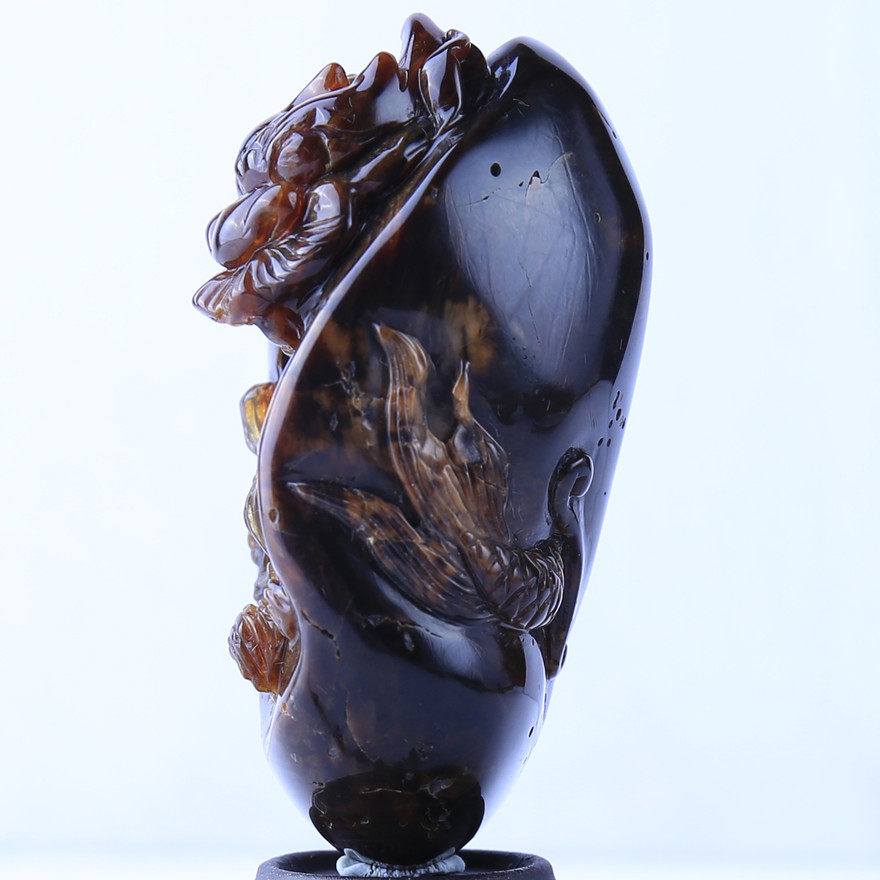 56.95g (已打孔)花根蜜雕刻龙头龙尾吊坠 (强荧光)t2-04