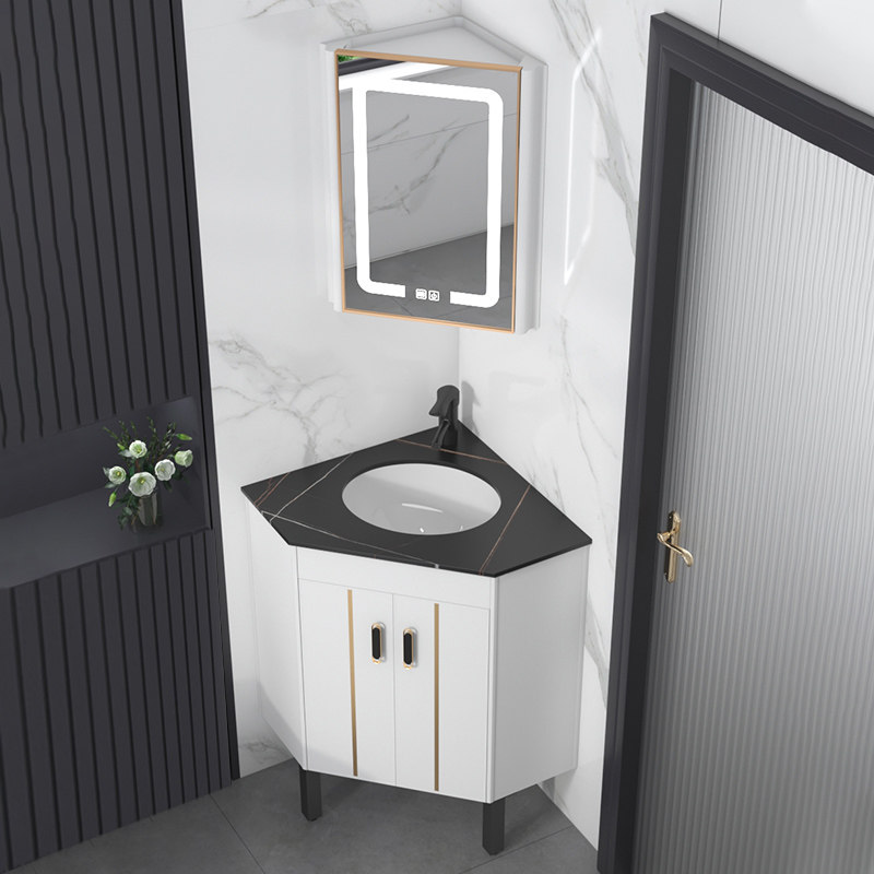 三角形浴室柜挂墙式洗手盆陶瓷小户型迷你转角阳台落地洗脸盆组合