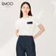 EMOO杨门口袋刺绣白色T恤女夏季2024新款简约宽松百搭短袖上衣