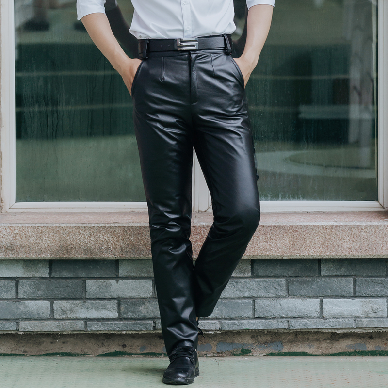 真皮皮裤男头层牛皮直筒高腰大码休闲真皮西裤秋冬薄款加长皮裤男