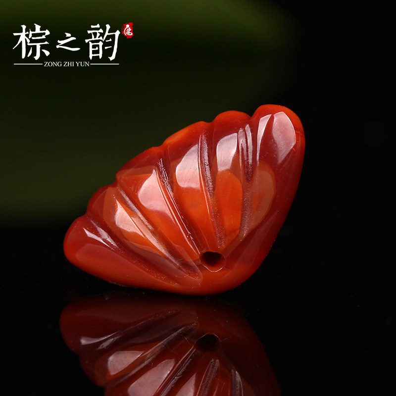 棕之韵川料南红玛瑙 火焰纹红水红贝壳吊坠 diy手工创意饰品配饰