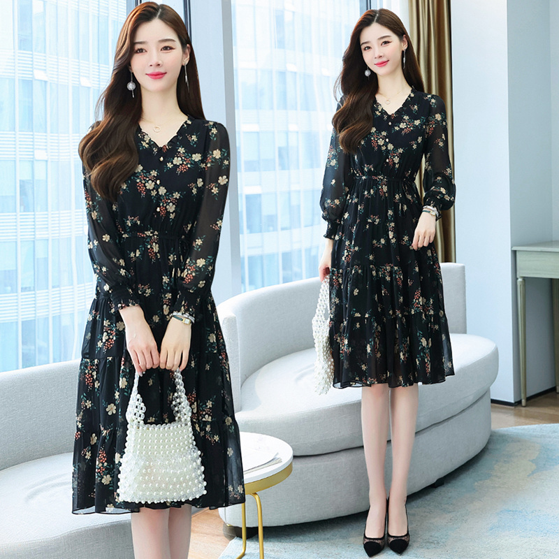 声雨竹女装清仓折扣旗舰店专柜正品牌长袖碎花连衣裙2021秋季新款