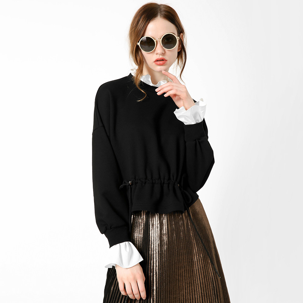 o奥芝国 宫廷复古拉夫领 可拆设计荷叶边撞色拼.