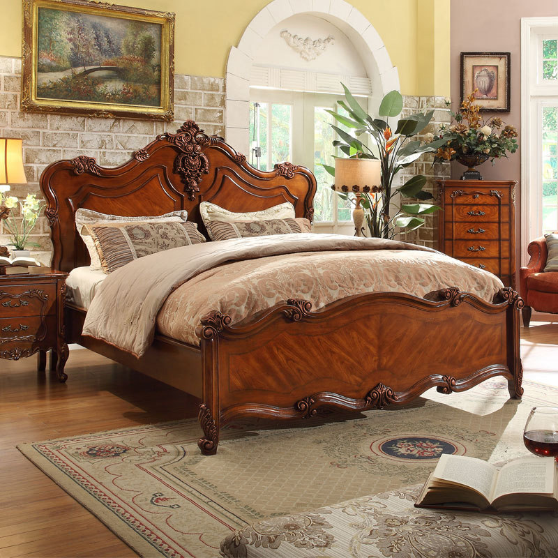 美式实木床奢华大床主卧双人床婚床欧式别墅复古家具雕花宫廷床