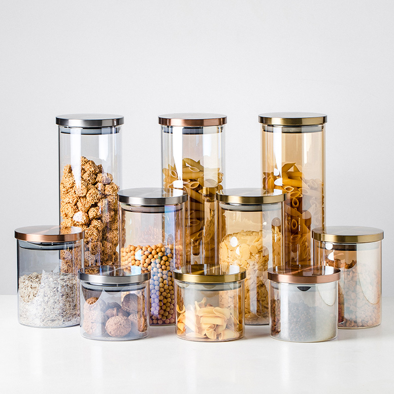北欧简约玻璃透明储物罐家用防潮防虫厨房收纳盒零食坚果密封罐