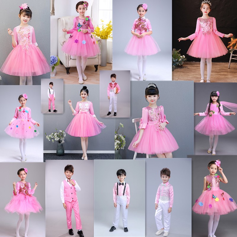 儿童纱裙演出服女童粉色亮片连体蓬蓬裙表演服幼儿舞蹈可爱公主裙