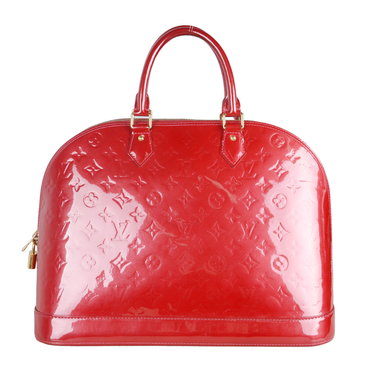 [9.5新]路易威登lv女士苹果红alma漆皮大号贝壳包手提包