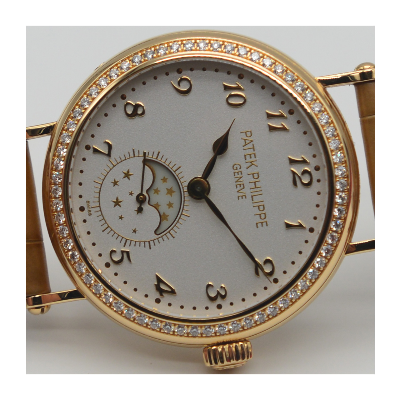 [9.8新]百达翡丽女士18k金镶钻复杂功能月相小三针机械表