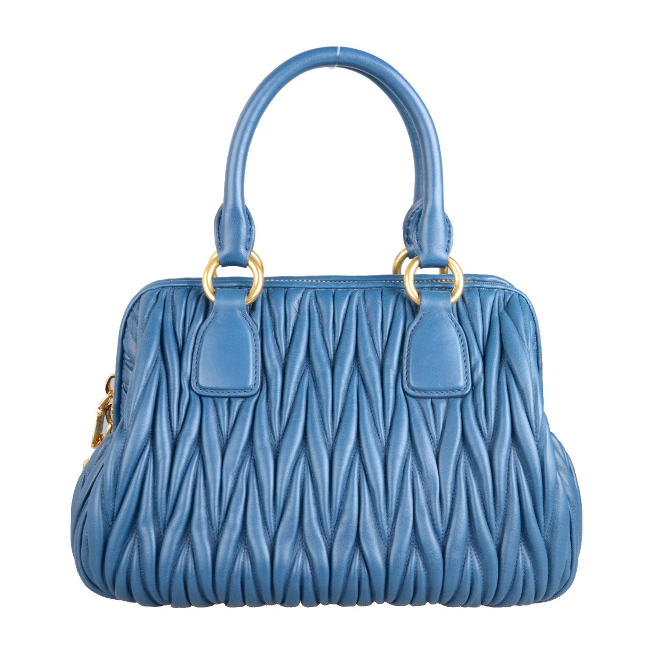 [9.8新]缪缪miumiu女士蓝色褶皱羊皮手提单肩包