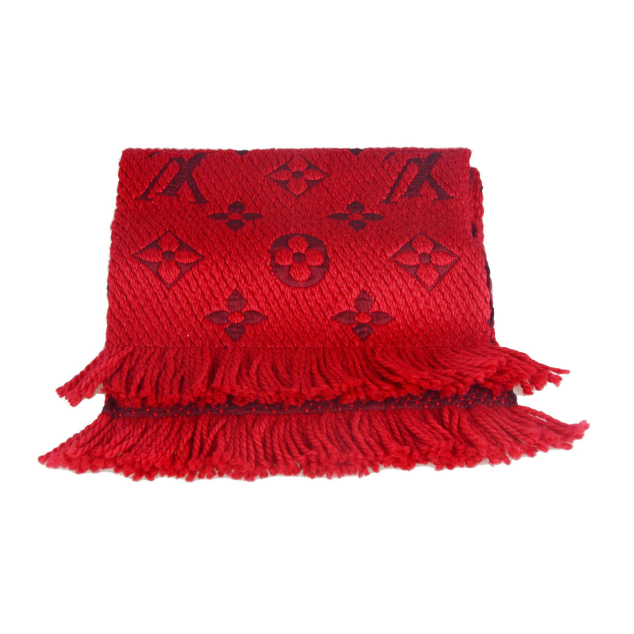 [9.9新]路易威登lv基本款羊毛混丝红色长围巾未使用品