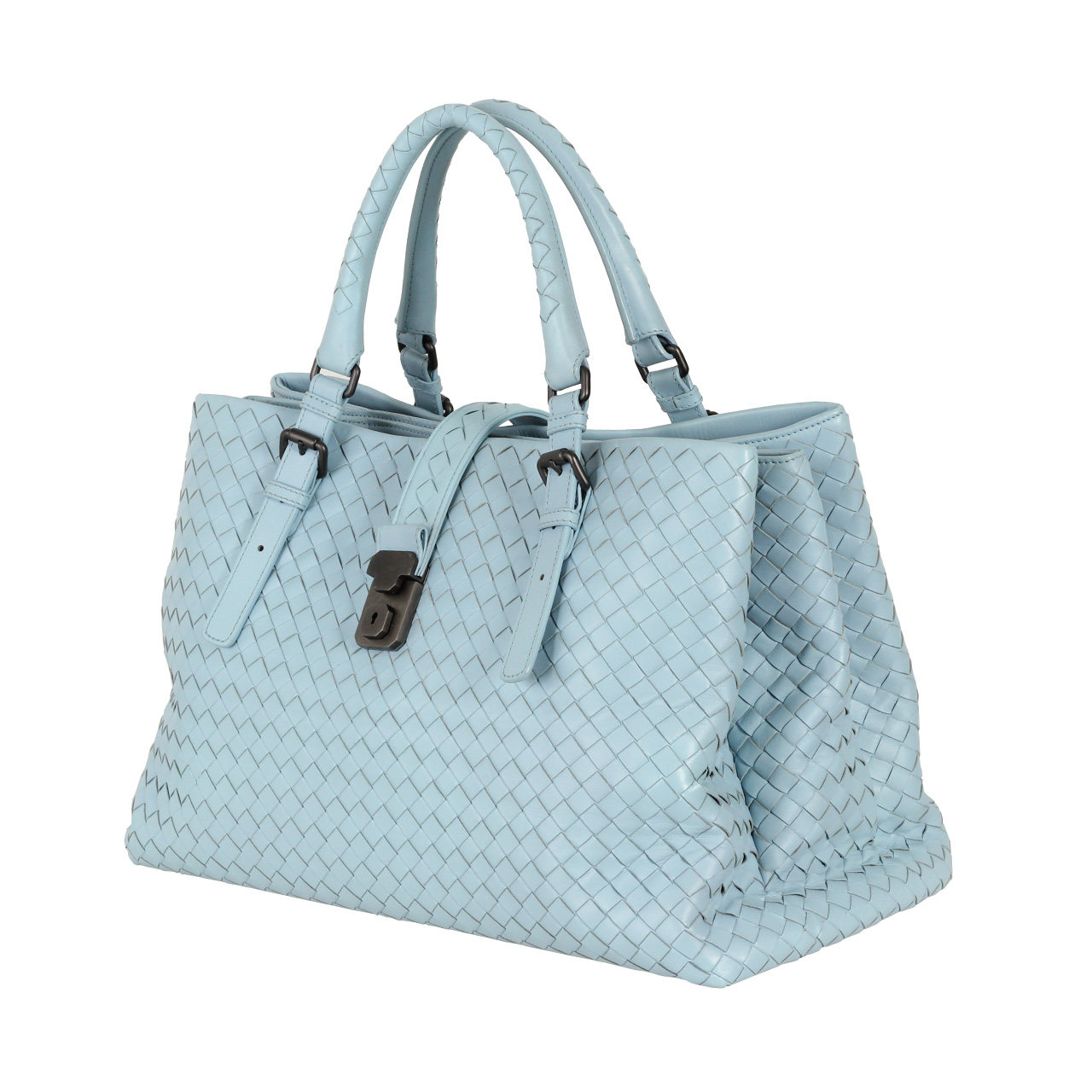 [9.5新] bv/葆蝶家罗马包 经典编织羊皮 湖蓝色手提包