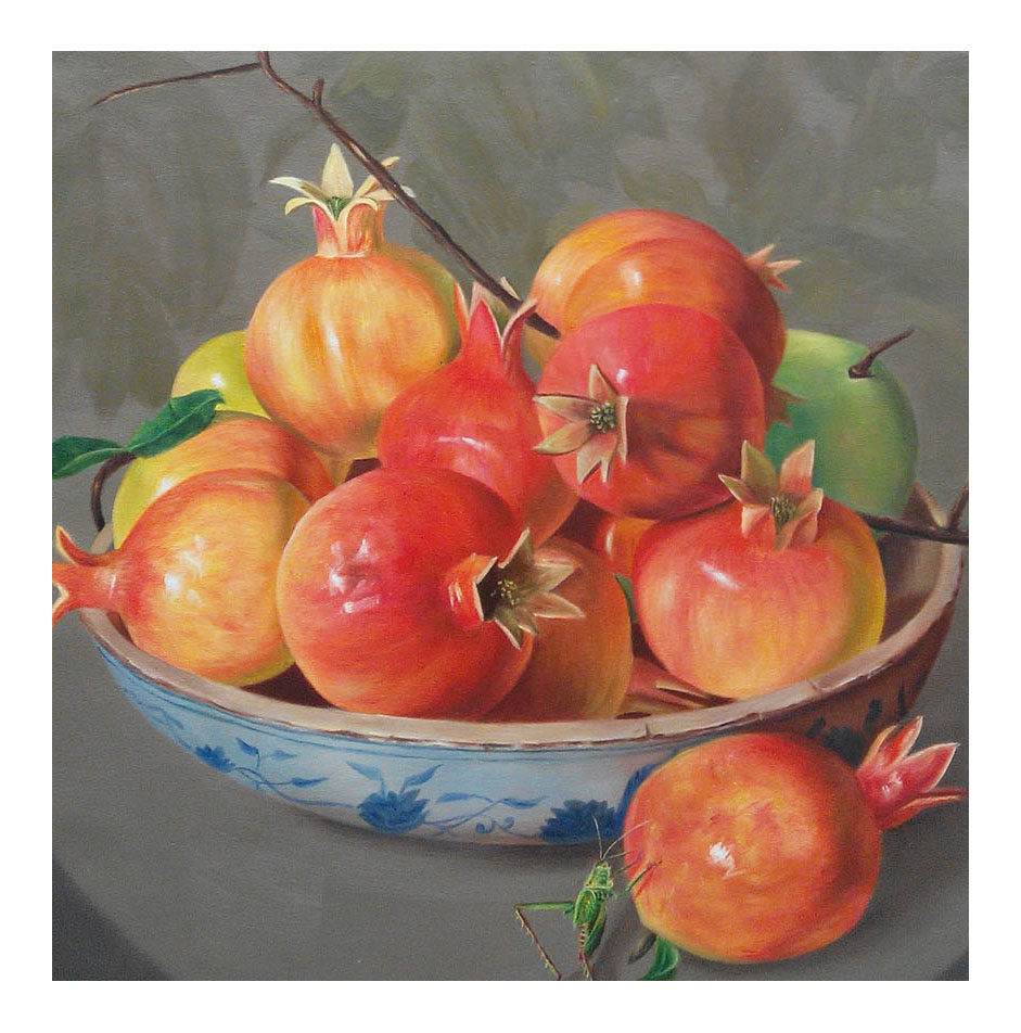 应林华《石榴熟了》布面油画