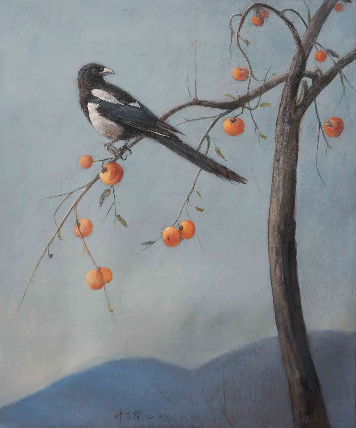 《喜鹊登枝》叶丁莹 布面油画