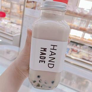 网红350ml咖啡奶茶瓶水果鲜牛乳果汁饮料瓶外卖便携冷泡茶玻璃瓶