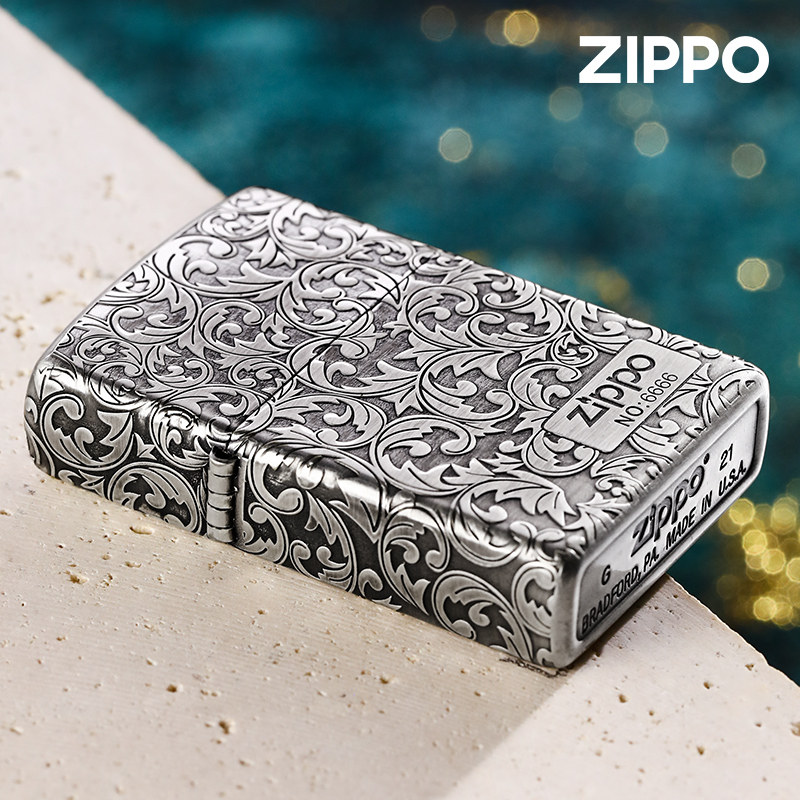 zippo打火机四面唐草古银深雕送礼珍藏限量版编号防风火机男