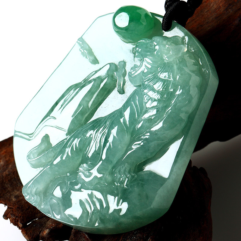 【猛虎上山】老坑冰糯种精雕霸气翡翠上山虎吊坠 60.93g