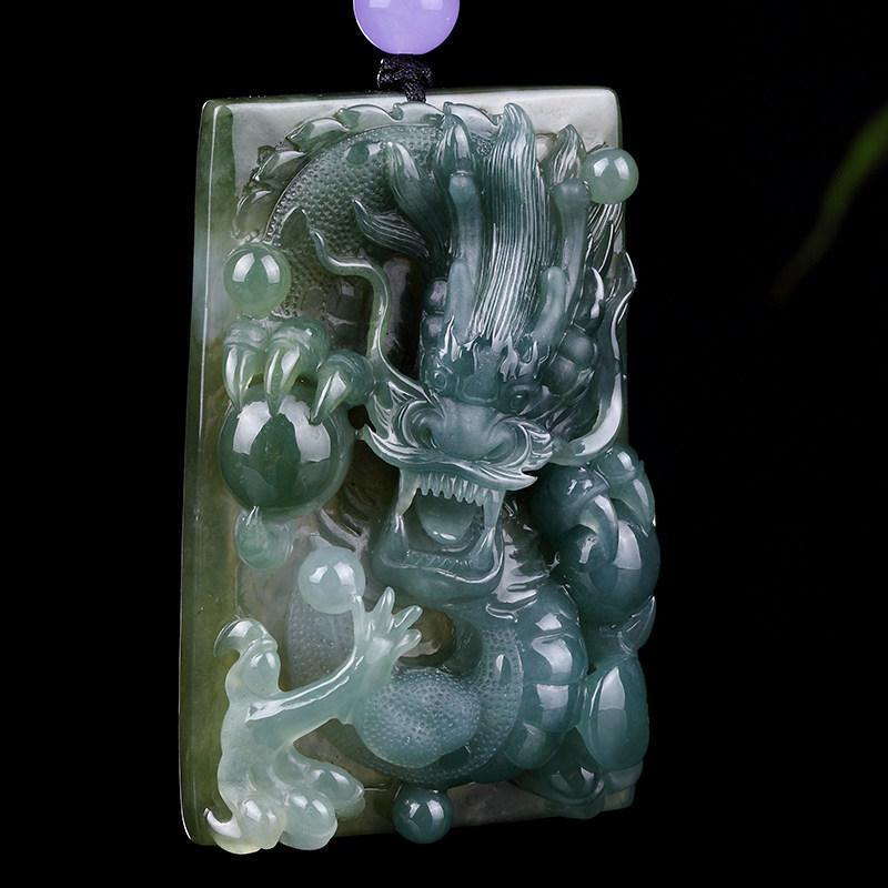 老坑冰糯种精雕龙牌吊坠 103.97g(含绳重)