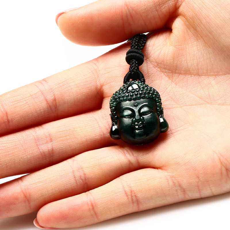 【即刻拍】天然翡翠a货宝宝佛头墨翠挂件12.29g(含绳)