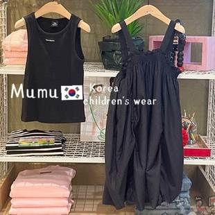 童装定制2022韩版夏季新品女童黑色无袖T恤背带裙潮流可爱连衣裙