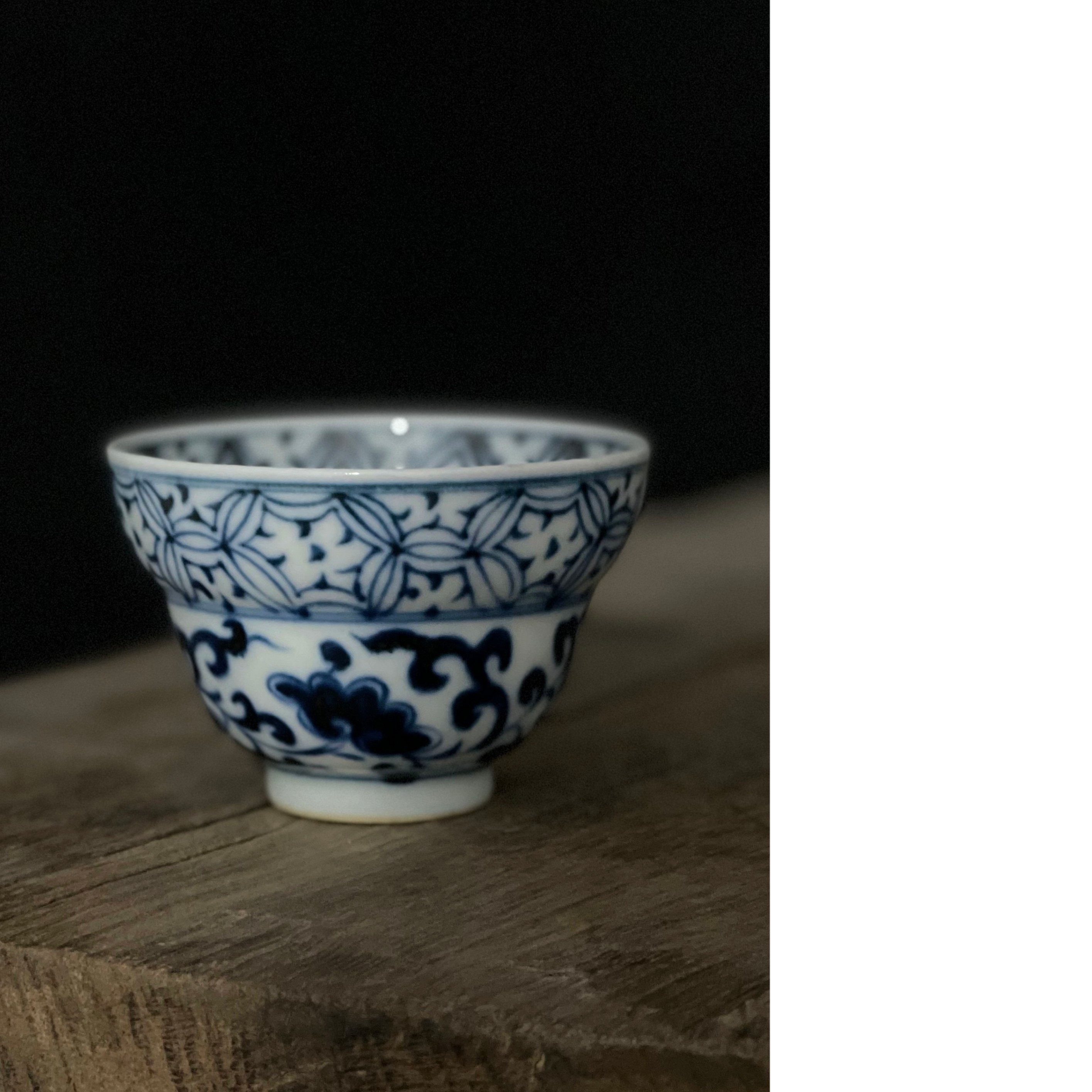 仟栩堂仿古元青花柴窑缠枝莲葫芦杯折腰杯锡斑单杯主人杯