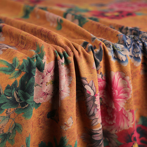 牡丹花绢丝香云纱传统真丝旗袍风衣外套桑蚕丝布料全真丝面料新品