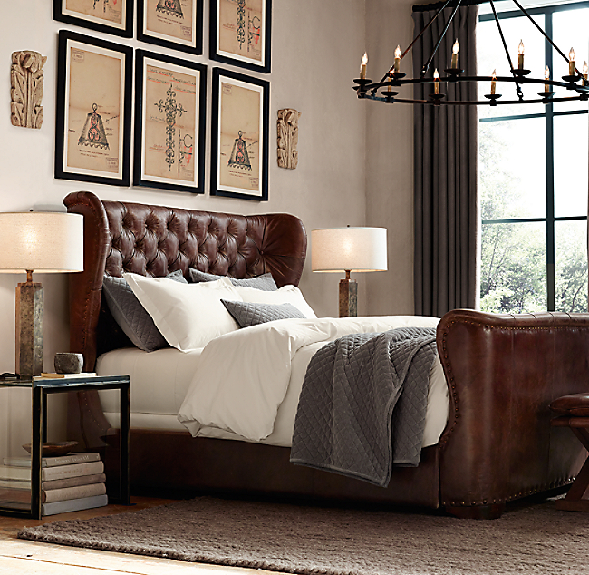 美国RH家具美式复古实木主卧婚床现代简约真皮软包床家用双人床