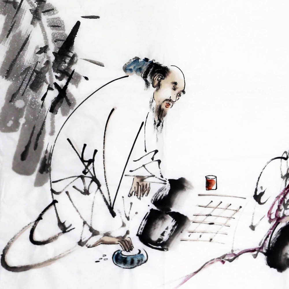 双十二王铭 《人物精品斗方系列独奕图》74岁河南名家