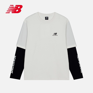 【正品】NEW BALANCE男女款休闲时尚潮流拼接长袖T恤 AMT13370-IV