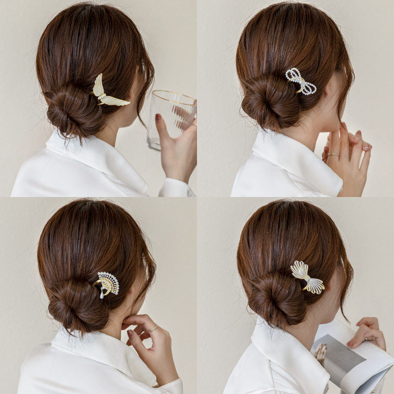 发簪现代简约u型盘头发的簪子珍珠头饰现代风金属发钗发卡子头饰