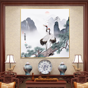 松鹤延年挂画白鹤走廊过道壁画国画山水画客厅新中式仙鹤装饰画