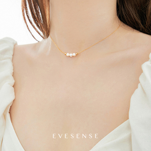 EVESENSE微笑珍珠项链天然高级感s925纯银镀金简约轻奢气质锁骨链