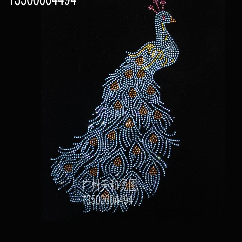 广州天和烫图 新款孔雀开屏烫钻 婚纱水钻成品n图 贴钻辅料diy定