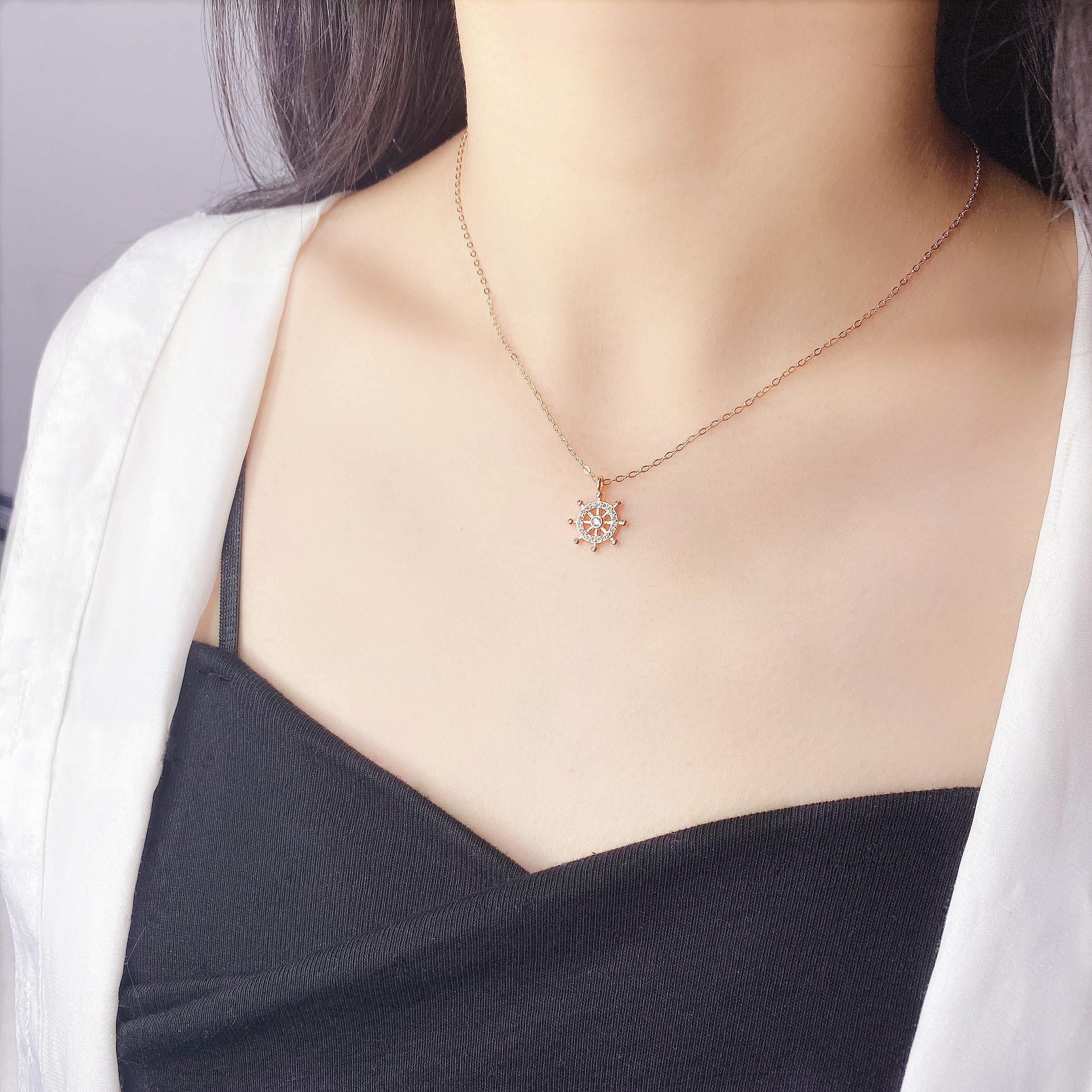 925纯银情侣吊坠船舵挂件挂坠船方向盘挂坠制作手链项链配饰