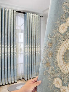 欧式雪尼尔窗帘2024年新款卧室绣花客厅遮光轻奢成品高档大气奢华